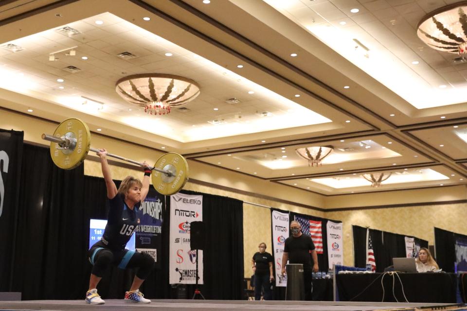 Savannah masters weightlifter Sheryl Cohen lifts at the National Masters in Orlando, Florida.