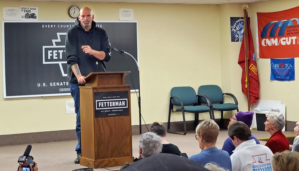 About 150 supporters turned out for the rally Thursday in Lawrence Park Township.