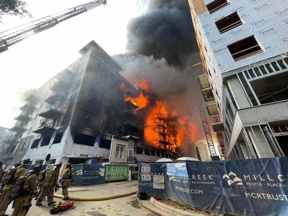 A photo from the street outside the massive fire in South Park. Charlotte Fire Department