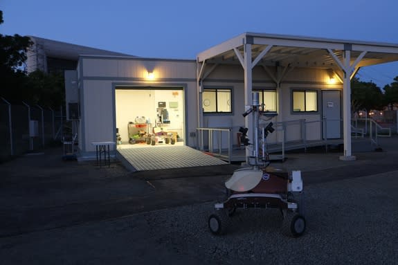 Football field-size roverscape has been constructed at NASA Ames Research Center to help assess the melding of human and robotic attributes.