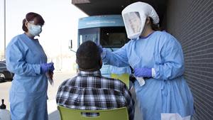 COVID-19 test being administered at the Fourth Street Clinic in Salt Lake City