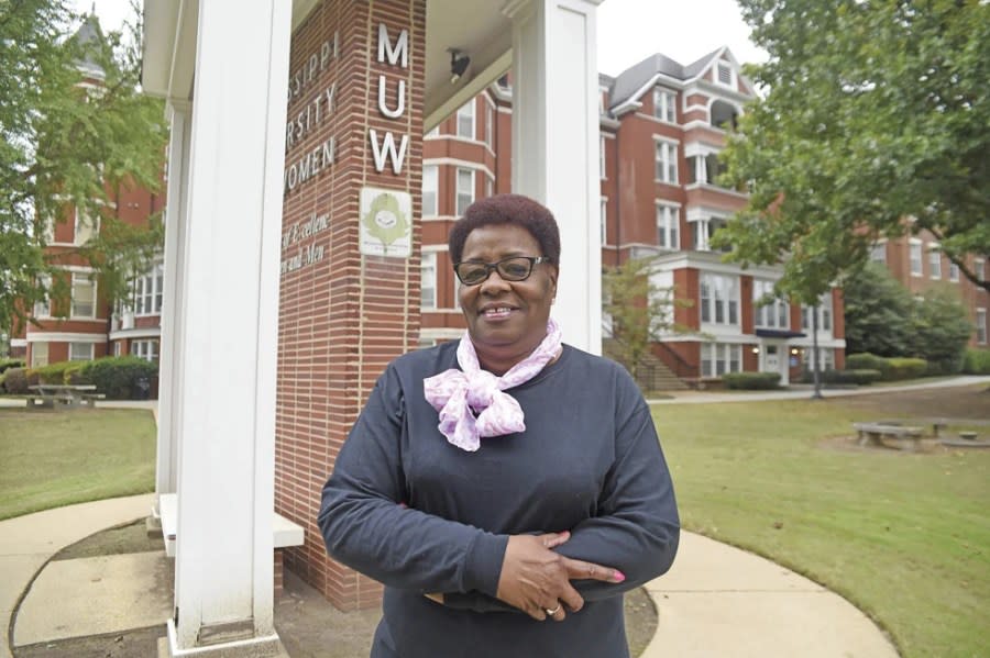 Laverne Greene-Leech stands on the Mississippi University for Women campus in Columbus, Miss., Friday, Oct. 13, 2023. (Deanna Robinson/The Commercial Dispatch, via AP)
