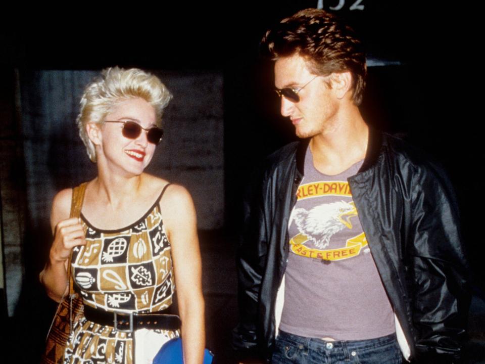 Madonna and Sean Penn leave rehearsals for their play 'Goose and Tom Tom' in August 1986 in New York City, New York
