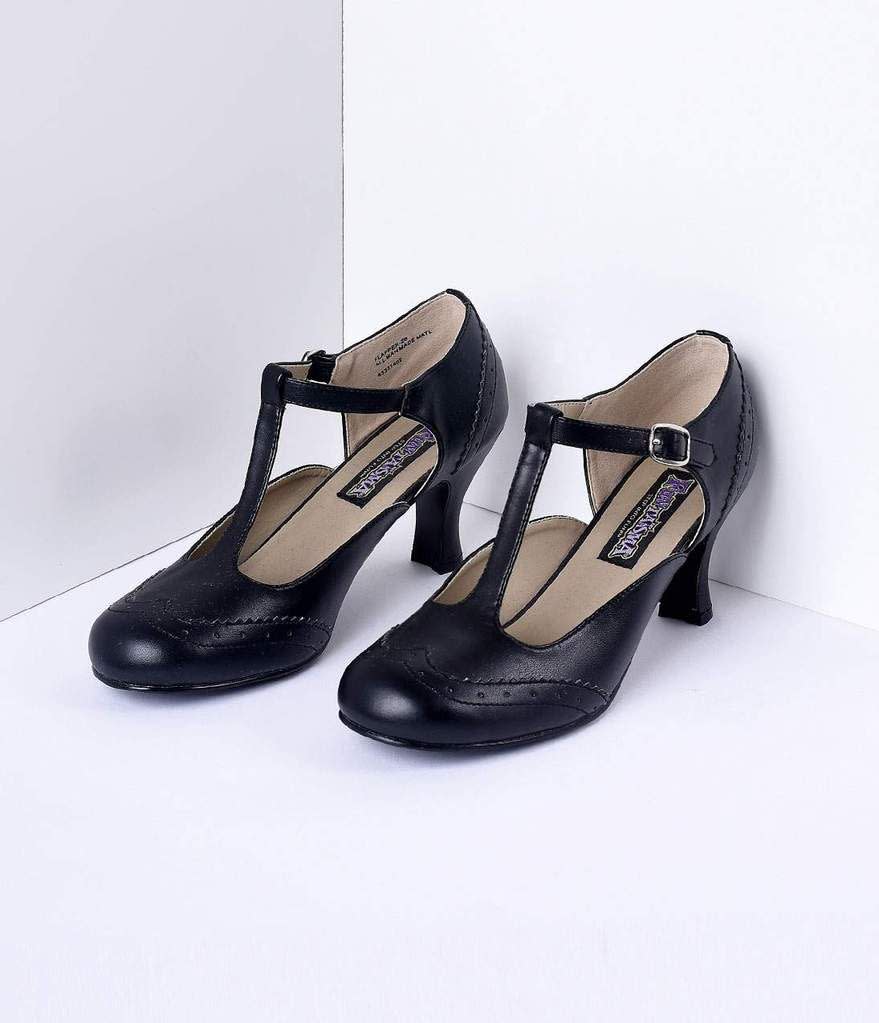 Unique Vintage Black T-Strap Mary Jane Kitten Heels