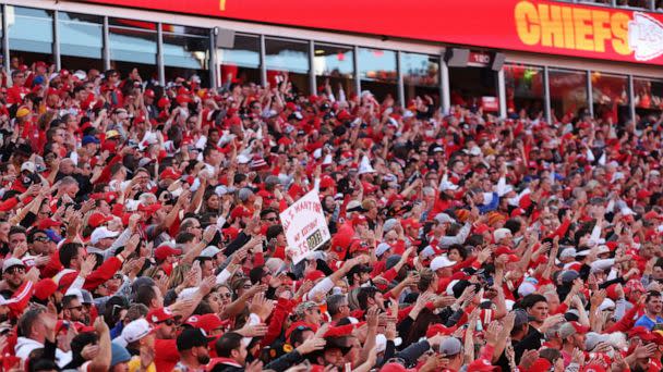 PHOTO: Kansas City Chiefs fans do the Tomahawk Chop in the first quarter of an NFL game between the Buffalo Bills and Kansas City Chiefs on Oct. 16, 2022 at GEHA Field at Arrowhead Stadium in Kansas City, Mo. (Scott Winters/Icon Sportswire via Getty Images)