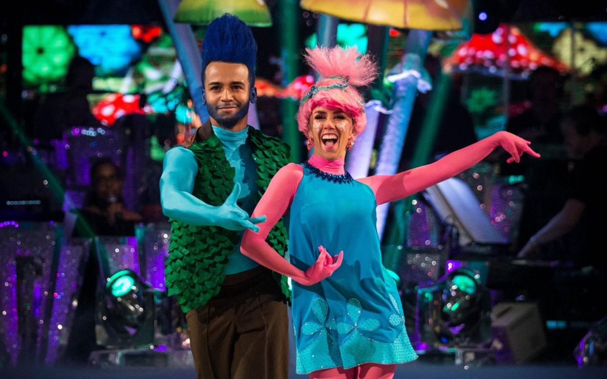 Aston Merrygold and Janette Manrara danced a cha cha inspired by the Trolls film - WARNING: Use of this copyright image is subject to the terms of use of BBC Pictures' Digital Picture