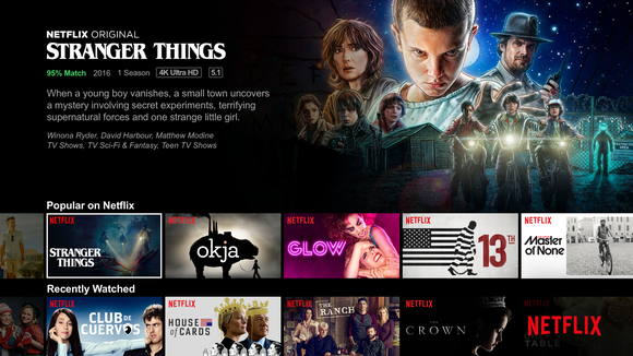 Netflix landing page featuring Stranger Things.