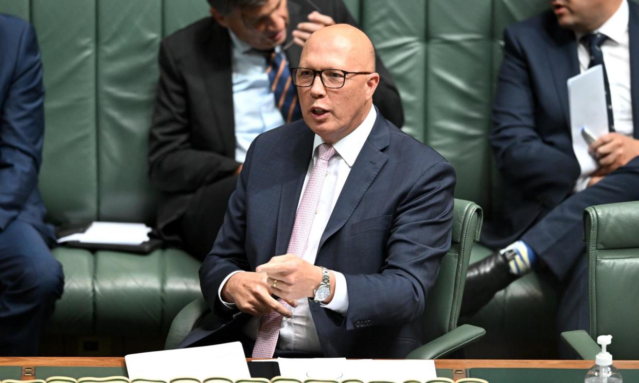 <span>Opposition leader Peter Dutton defended the Coalition’s attacks on the government over the charging of a person released from immigration detention, which has now been withdrawn.</span><span>Photograph: Lukas Coch/AAP</span>