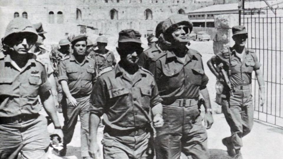 Israeli military commanders arrive in East Jerusalem, after Israeli forces seized East Jerusalem, during the Six Day War 1967