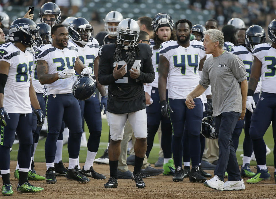 How much does Raiders running back Marshawn Lynch have left in the tank? (AP Photo/Eric Risberg)