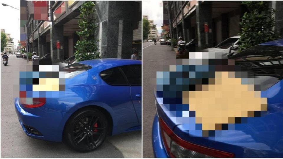 網友在路邊看到1台「海神」，但車尾卻被拿來曬寵物墊。圖／翻攝自爆廢公社臉書