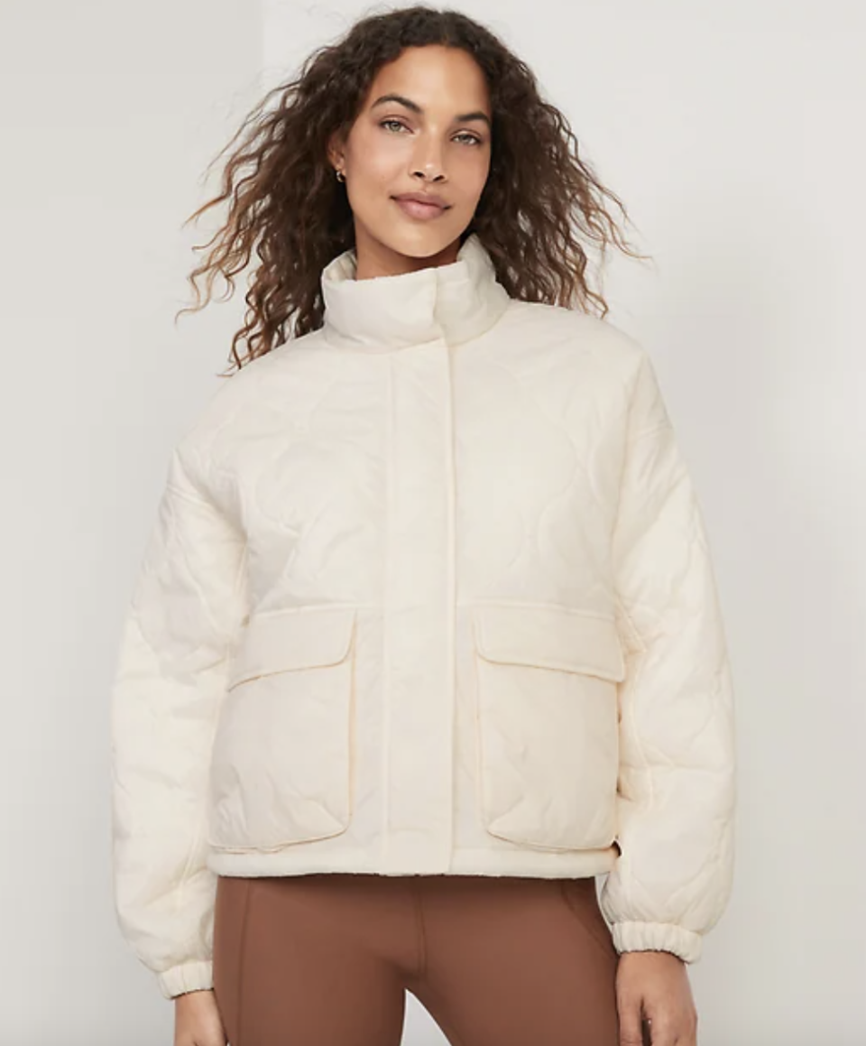 Packable Oversized Water-Resistant Quilted Jacket in creme de la creme (Photo via Old Navy)