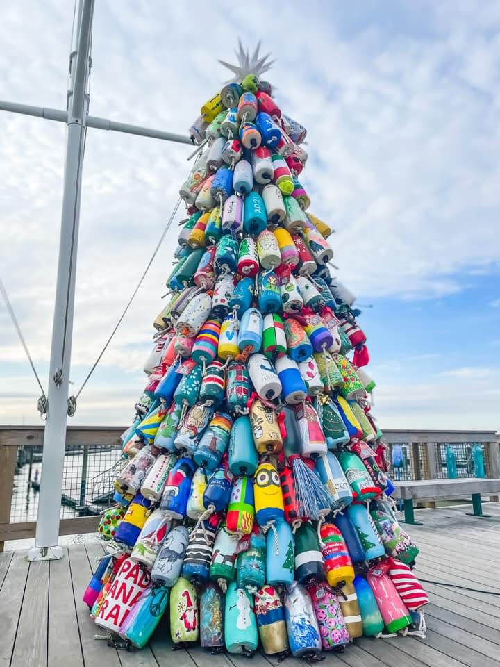 Holiday tree fashioned from buoys in Padanaram in Dartmouth.