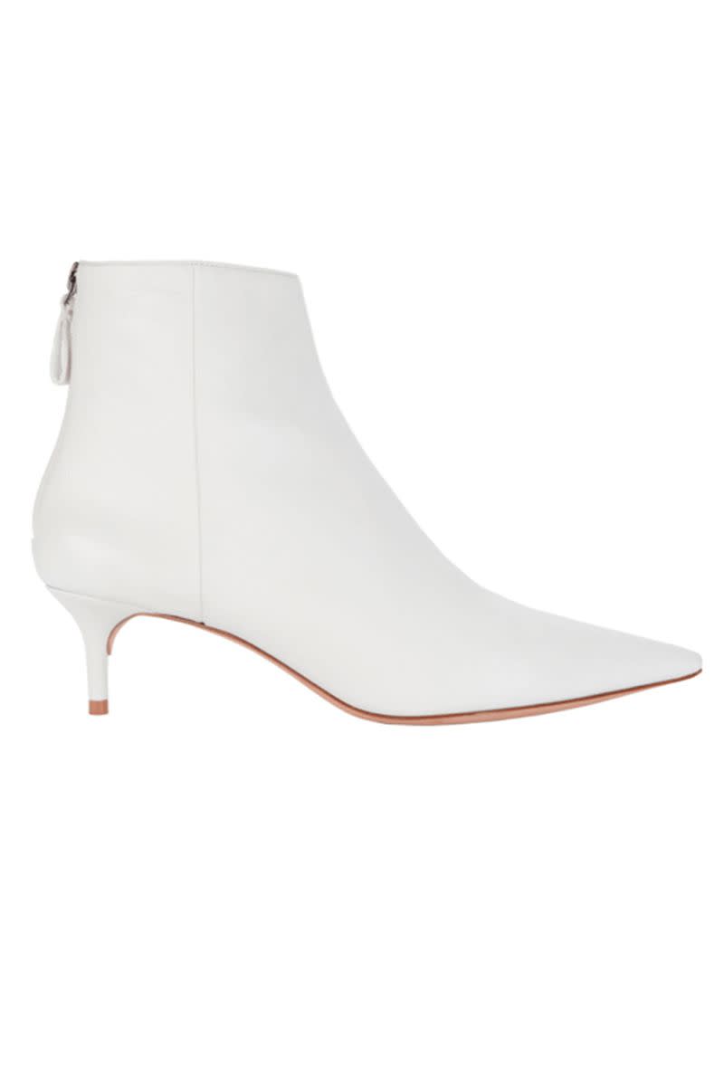 White Kitten Heel Leather Boots