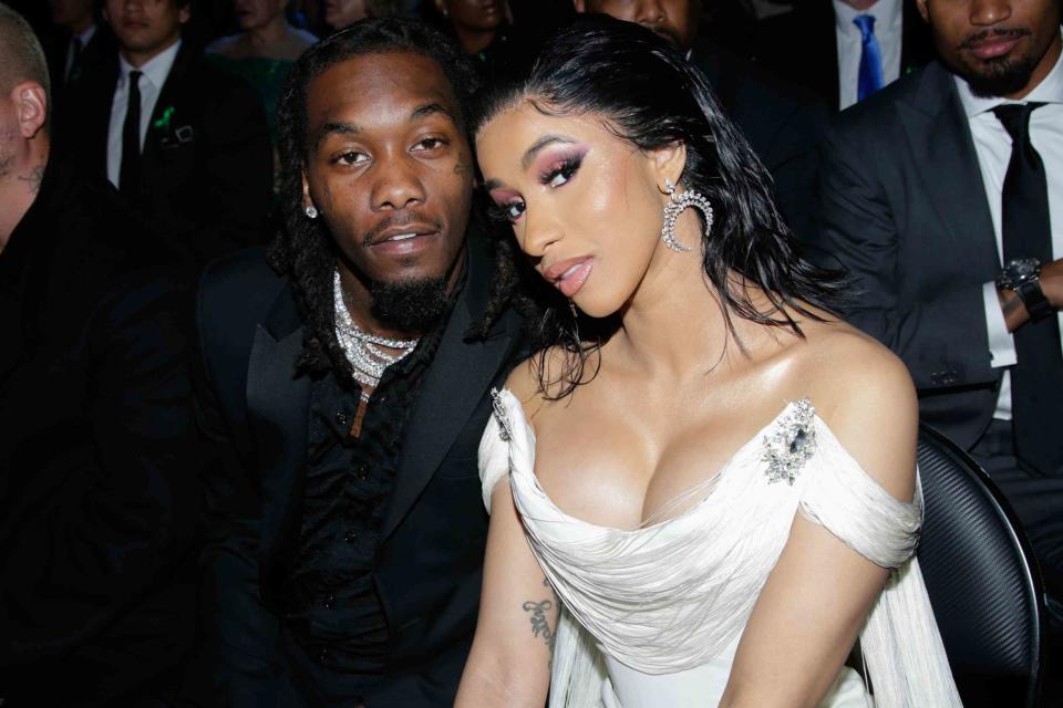 <p>Francis Specker/CBS via Getty</p> Offset and Cardi B at the Grammys