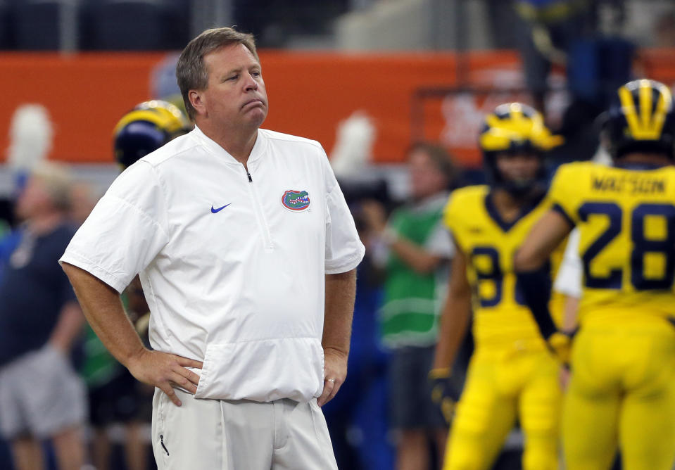 Florida head coach Jim McElwain had plenty to be frustrated about on Saturday against Michigan. (AP)