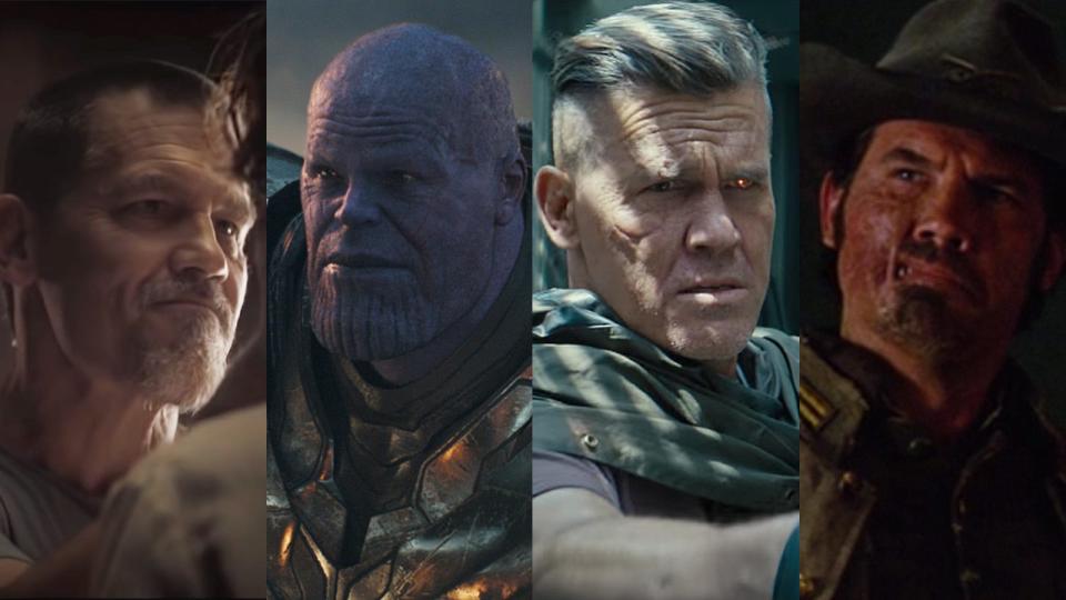 From left: Josh Brolin as Gurney Halleck in "Dune," Thanos in "Avengers: Endgame," Cable in "Deadpool 2," and Jonah Hex in "Jonah Hex."