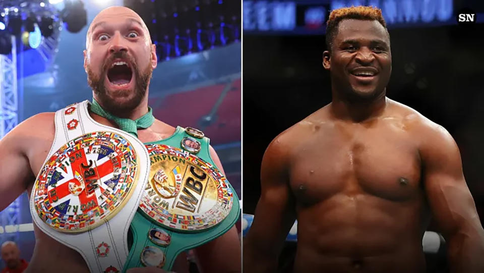 side by side image of boxers Tyson Fury and Francis Ngannou