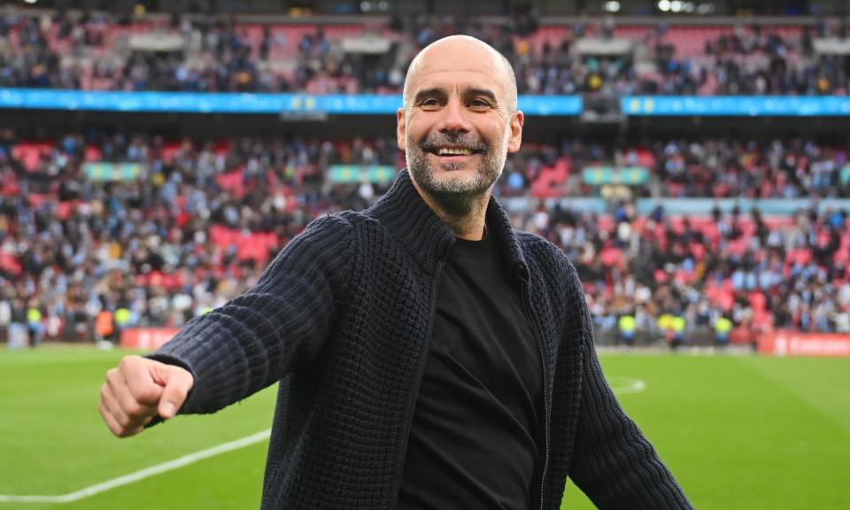 <span>Pep Guardiola is worried about his players’ workload after a gruelling week.</span><span>Photograph: Michael Regan/The FA/Getty Images</span>