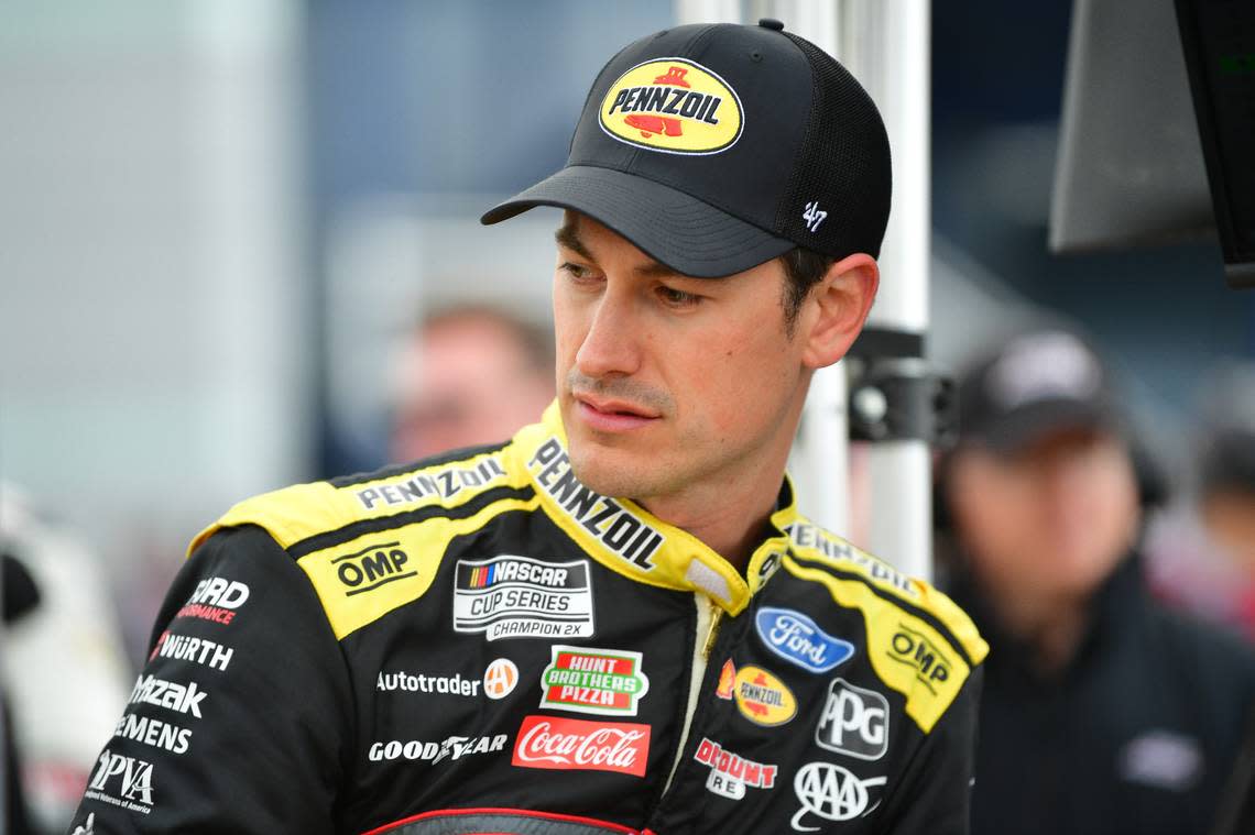 Joey Logano (22) during qualifying at Las Vegas Motor Speedway. The two-time NASCAR Cup Series champion will start on the pole for the second time in three races Sunday.