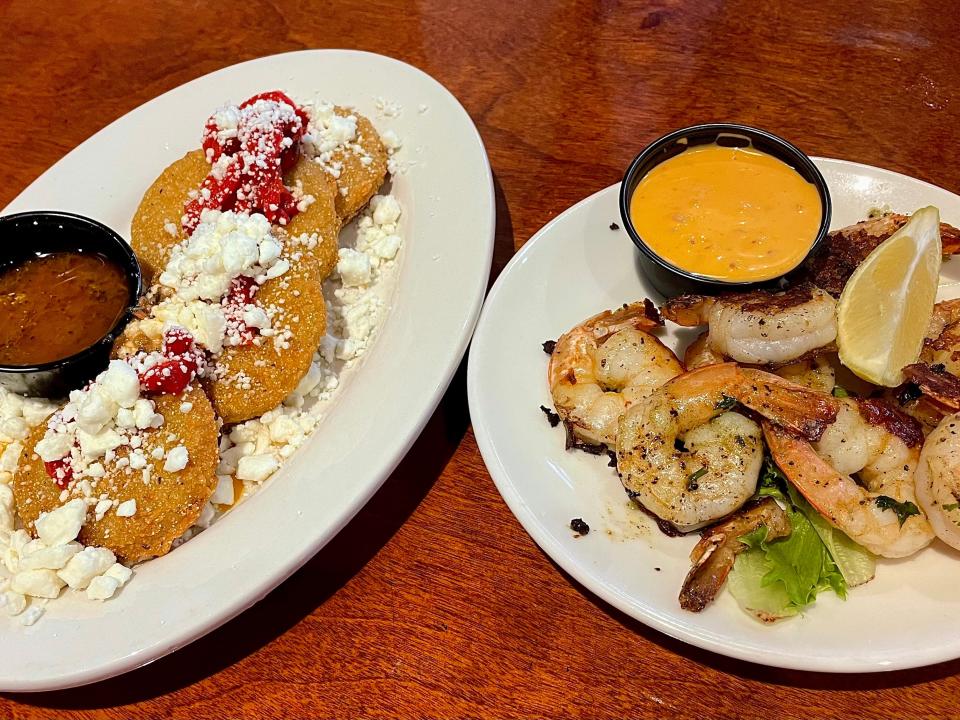 Fried green tomato stack and boom boom shrimp from Half Wall.