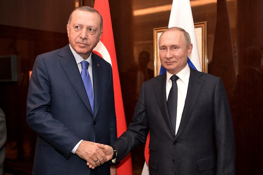 土耳其總統艾爾段(左)將與俄羅斯總統普丁會面，盼說服俄羅斯重回《黑海協議》。（Wikimedia Commons）