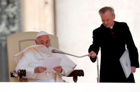 Pope Francis holds the weekly general audience in the Vatican, May 22, 2019. REUTERS/Remo Casilli