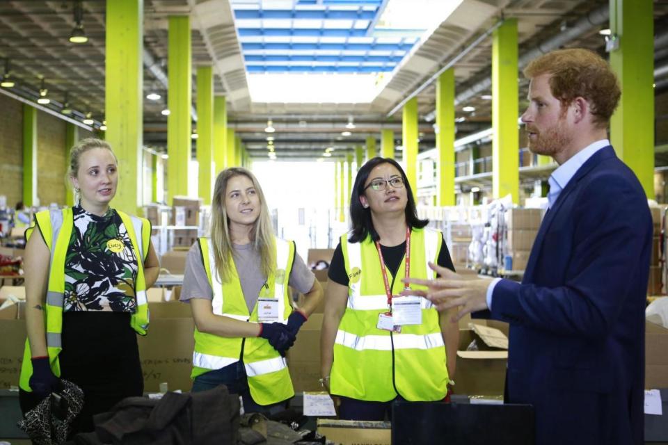 Prince Harry visited volunteers at a Royal Mail site in Greenford, north-west London (PA)
