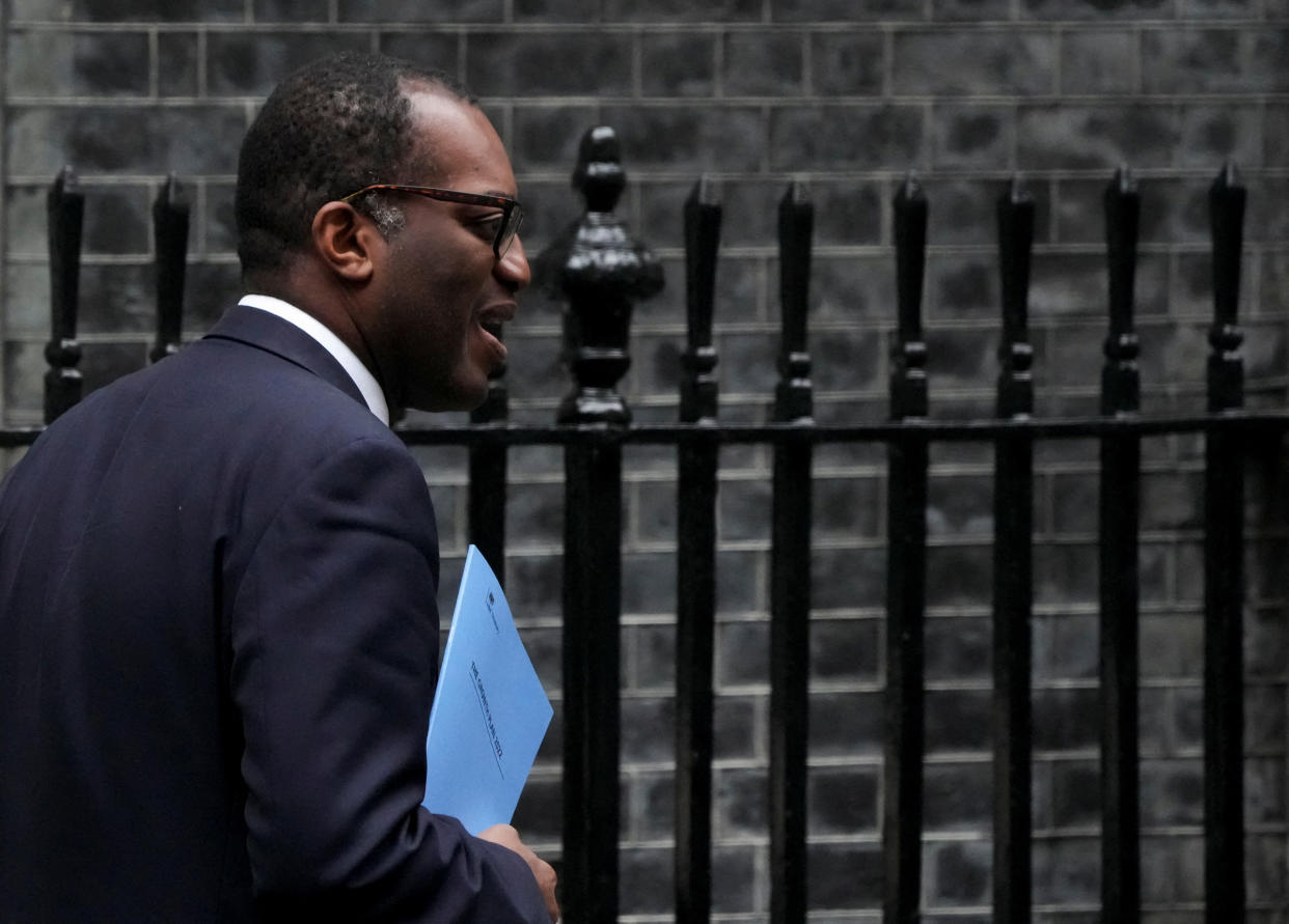 Britain's Chancellor of the Exchequer Kwasi Kwarteng walks outside Downing Street in London, Britain, September 23, 2022. REUTERS/Maja Smiejkowska