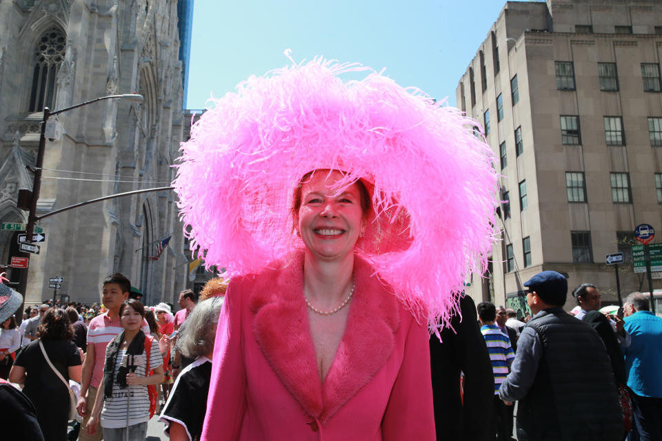 Woman with pink hat at Easter Parade