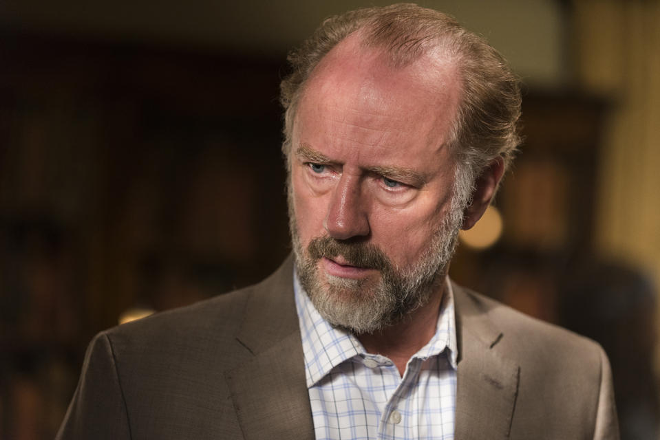 <p>Gregory might be forgiven for being a run of the mill weasel, but it’s the aggressive manner in which he pursues weaseldom that makes him a villain. To wit: swiping Glenn’s pocket watch (the one gifted to him by Hershel) from his dead body; trying to give up the hiding Maggie and Sasha to Simon; considering killing Maggie, even though he’s too wimpy to even stab a walker… we could go on, but suffice it to say that Gregory operates completely from a place of fear, which does not a good leader make. Good weasel? Check.<br>(Photo: AMC) </p>