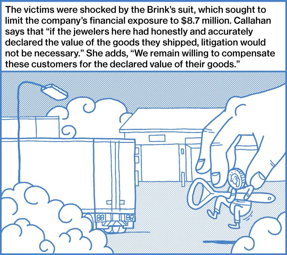 The victims were shocked by the Brink's suit, which sought to limit the company's financial exposure to $8.7 million.