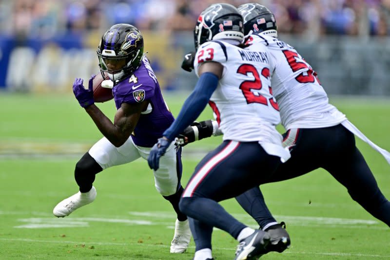 Baltimore Ravens wide receiver Zay Flowers (L) is a solid WR2 in Week 3. File Photo by David Tulis/UPI
