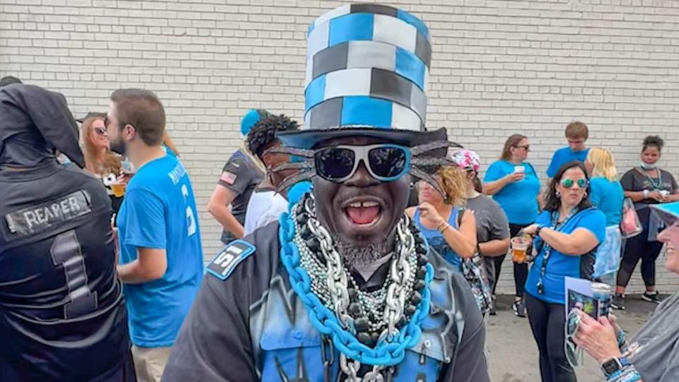 The Mad Catter at the Roaring Riot Tailgate on Morehead Street.