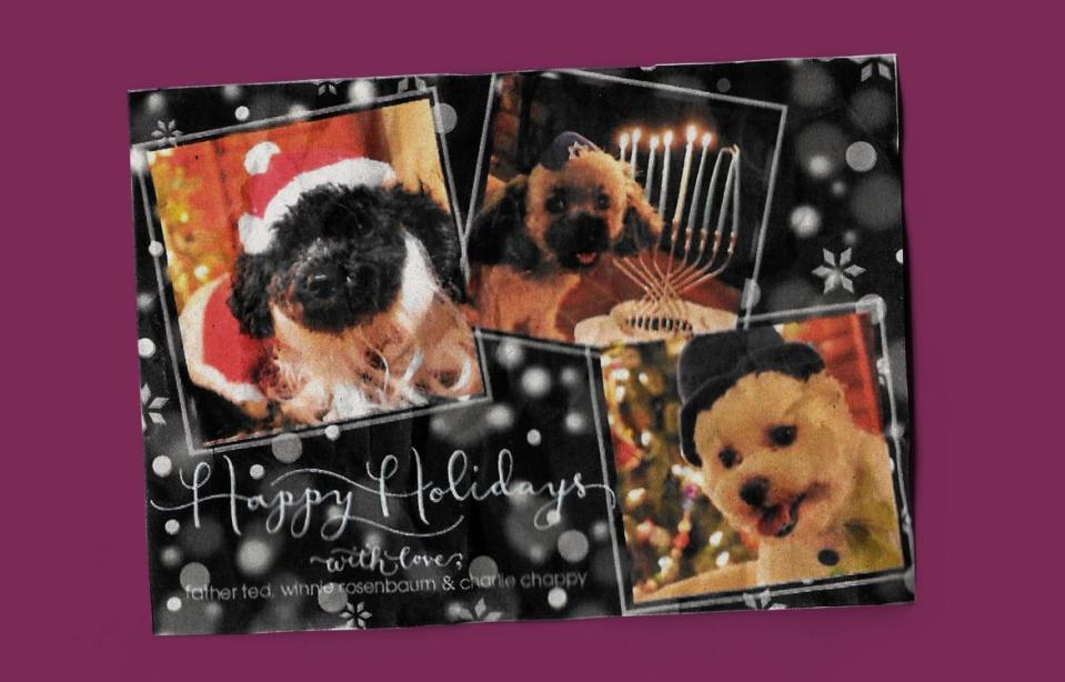 <div class="inline-image__caption"><p>Holiday card featuring dogs of Diane Neal</p></div> <div class="inline-image__credit">Photo Illustration by Elizabeth Brockway/The Daily Beast (Photo: Courtesy of Diane Neal)</div>