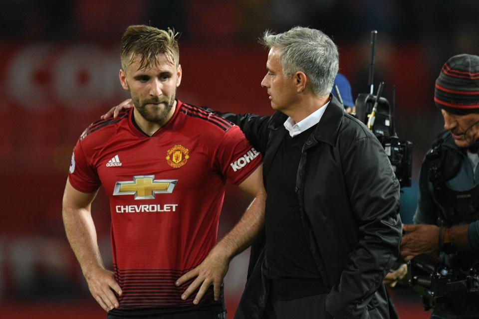 Luke Shaw and Jose Mourinho after the game against Tottenham Hotspur.