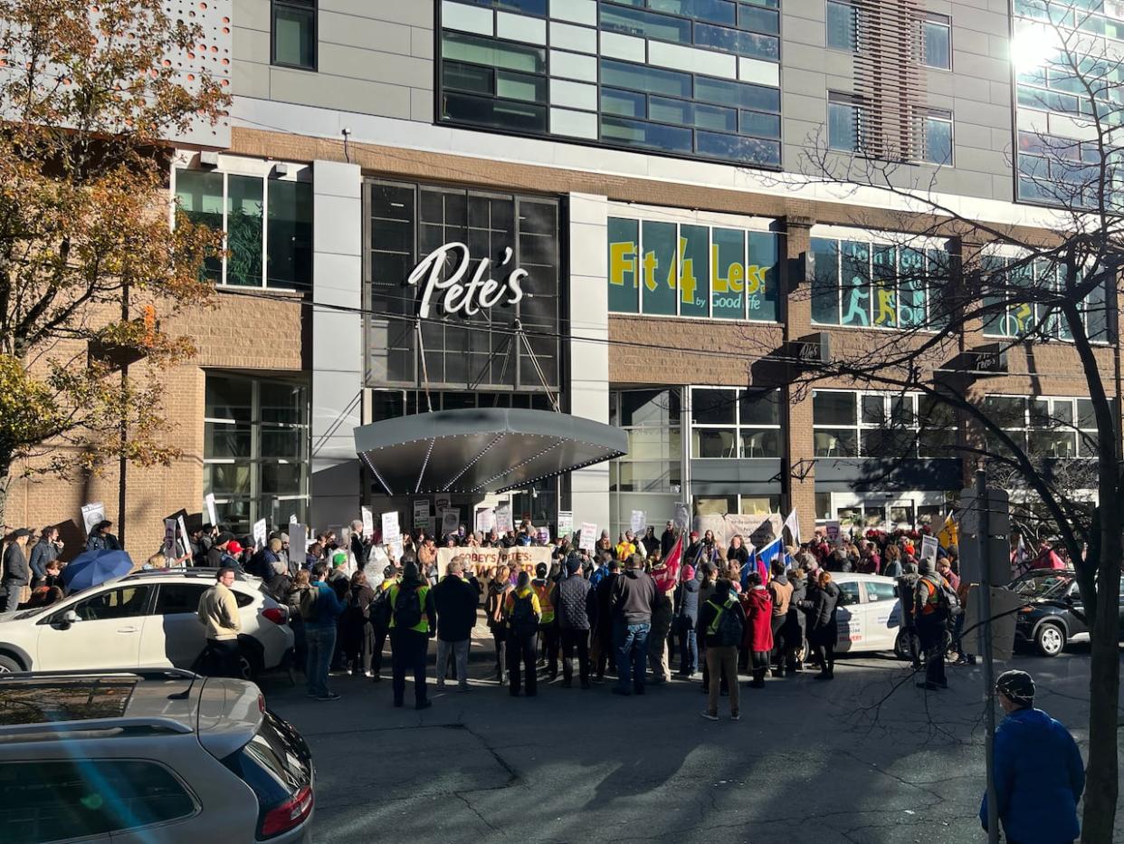 Workers at Pete's Frootique in downtown Halifax went on strike on Saturday. (Vernon Ramesar/CBC - image credit)