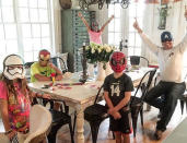 <p>But, as it turns out, they're heroes, too. "The best birthday surprise was waking up to the most amazing bkfst and a room full of all my favorite superheroes," Joanna wrote on this spirited family shot.</p>