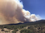 <p>Smoke billows from a wildfire locally called Goodwin Fire, near Prescott, Ariz., June 27, 2017. More than 500 firefighters braced for windy conditions Tuesday as they continued to battle the northern Arizona wildfire that has burned 6.8 square miles (17.6 sq. kilometers) so far. (Les Stukenberg/The Daily Courier via AP) </p>