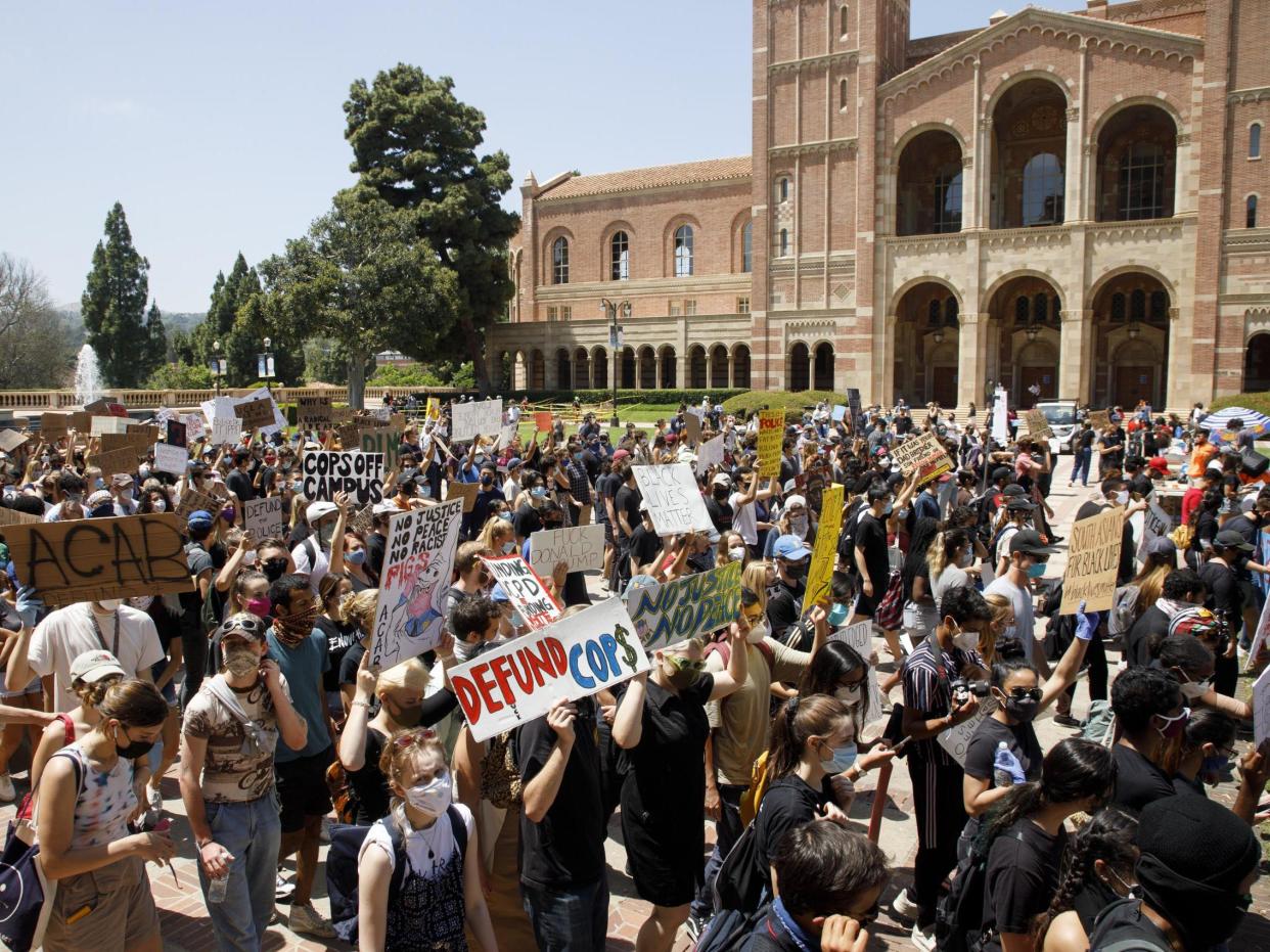 Students protest against George Floyd's death at University of California Los Angeles: (EPA)