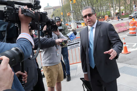 Mark Agnifilo, legal council representing Keith Raniere, speaks to the media at the Brooklyn Federal Courthouse as he arrives for opening arguments in the sex trafficking and racketeering charges related to the Nxivm cult case in New York, U.S., May 7, 2019. REUTERS/Shannon Stapleton