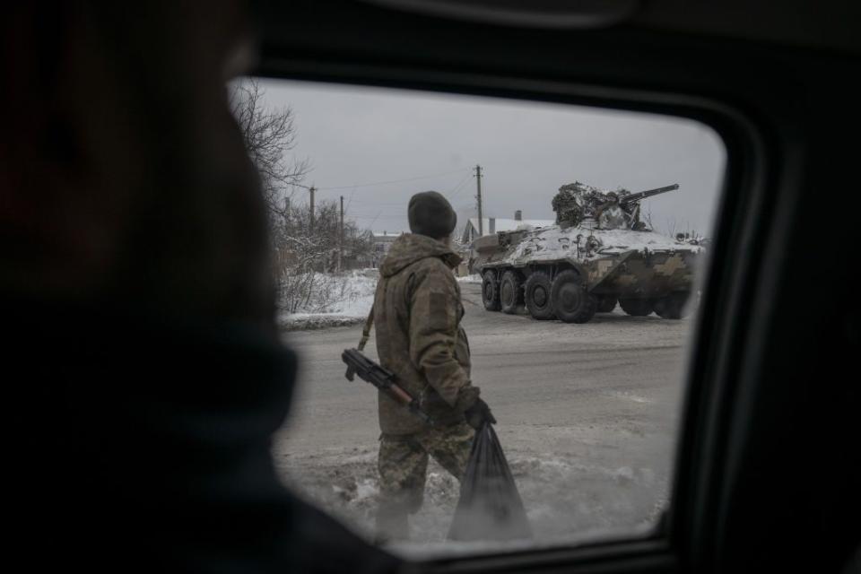 Ukrainian soldiers patrol the area near Kupiansk, Kharkiv Oblast, on Nov. 21, 2023. (Ozge Elif Kizil/Anadolu via Getty Images)