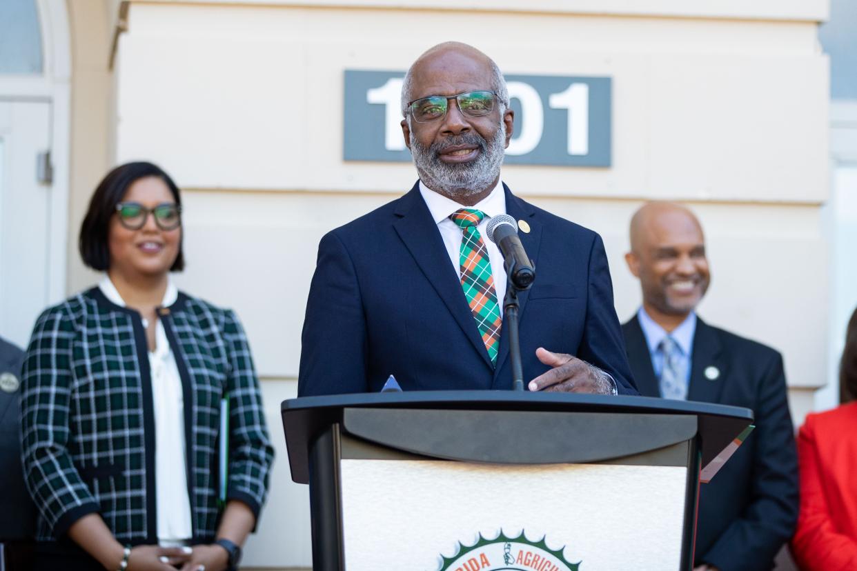 Florida A&M President Larry Robinson announces that FAMU is ranked 91st by US News and World Report during a press conference on Monday, Sept. 18, 2023.