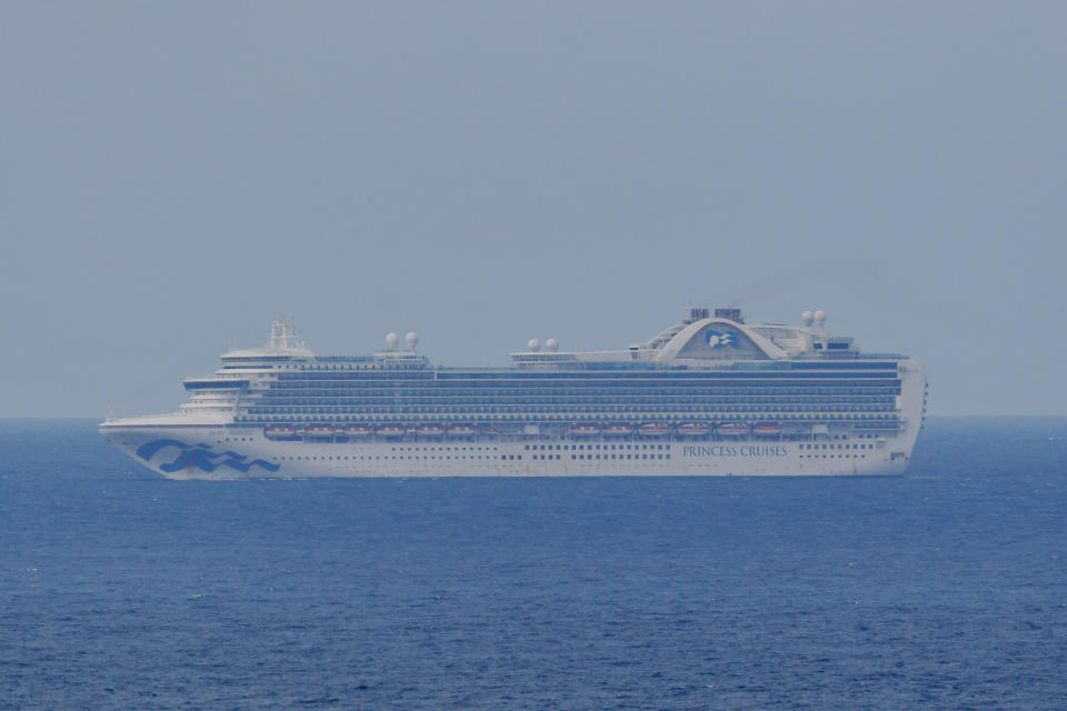 The cruise ship the Ruby Princess shown sitting off the coast of Sydney earlier this week. Source: AAP