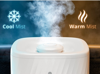 closeup of the humidifier showing how it can do both warm and cool mist