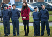 <p>Kate, who is an honorary RAF Air Commander, greeted young air cadets in a sharp $1,260 red blazer. </p>