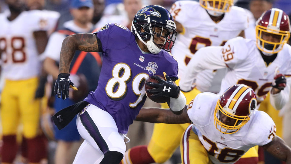 El receptor de los Baltimore Ravens, Steve Smith, en una jugada dentro del partido ante los Washington Redskins de esta temporada.