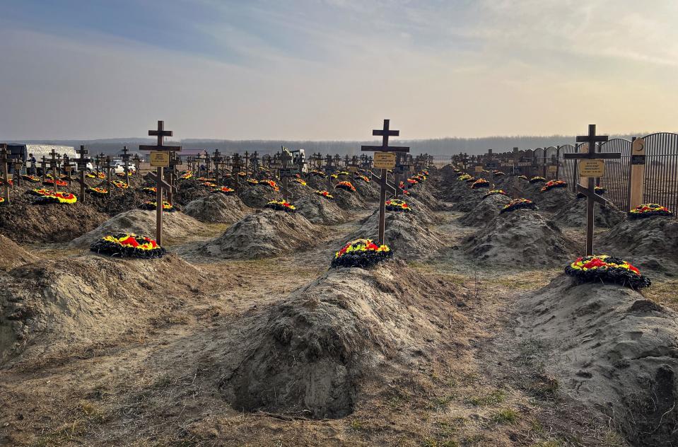 Graves of Russian Wagner mercenary group fighters are seen in a cemetery near the village of Bakinskaya in Krasnodar region, Russia, January 22, 2023.