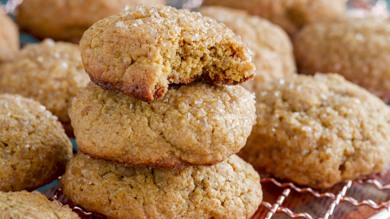 Pumpkin cookies on baking rack