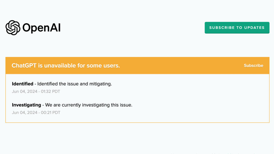 An update on ChatGPT's status